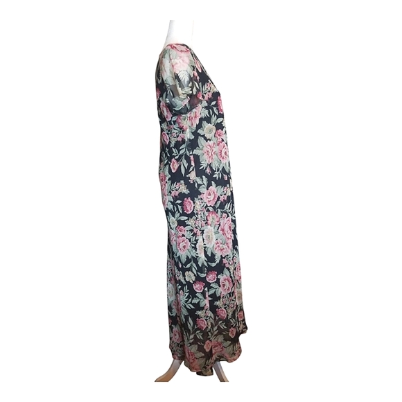 Positive Attitude Black with Pink Floral Flutter Sleeve Maxi Dress - Picture 4 of 8